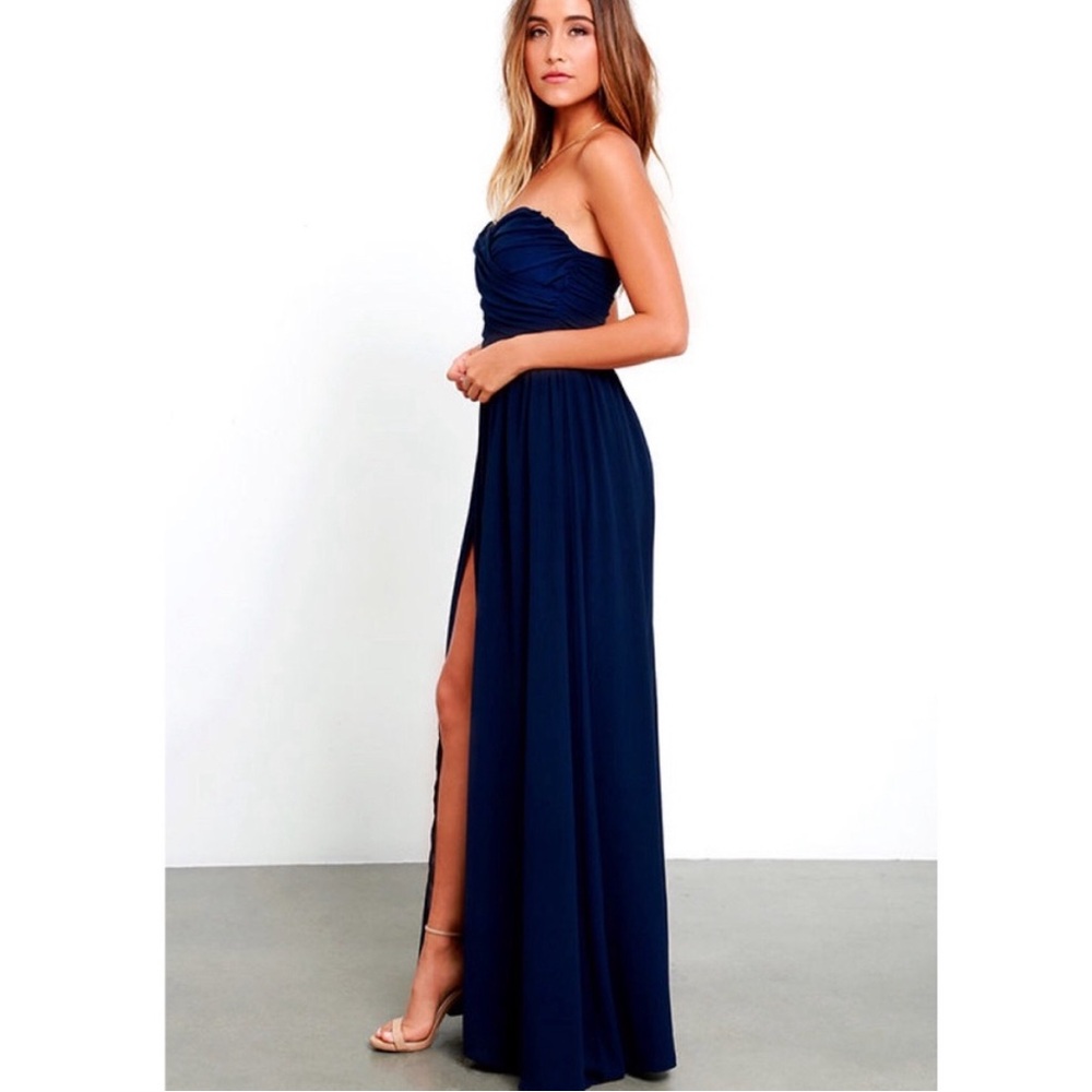 Lulus Navy Strapless Gown